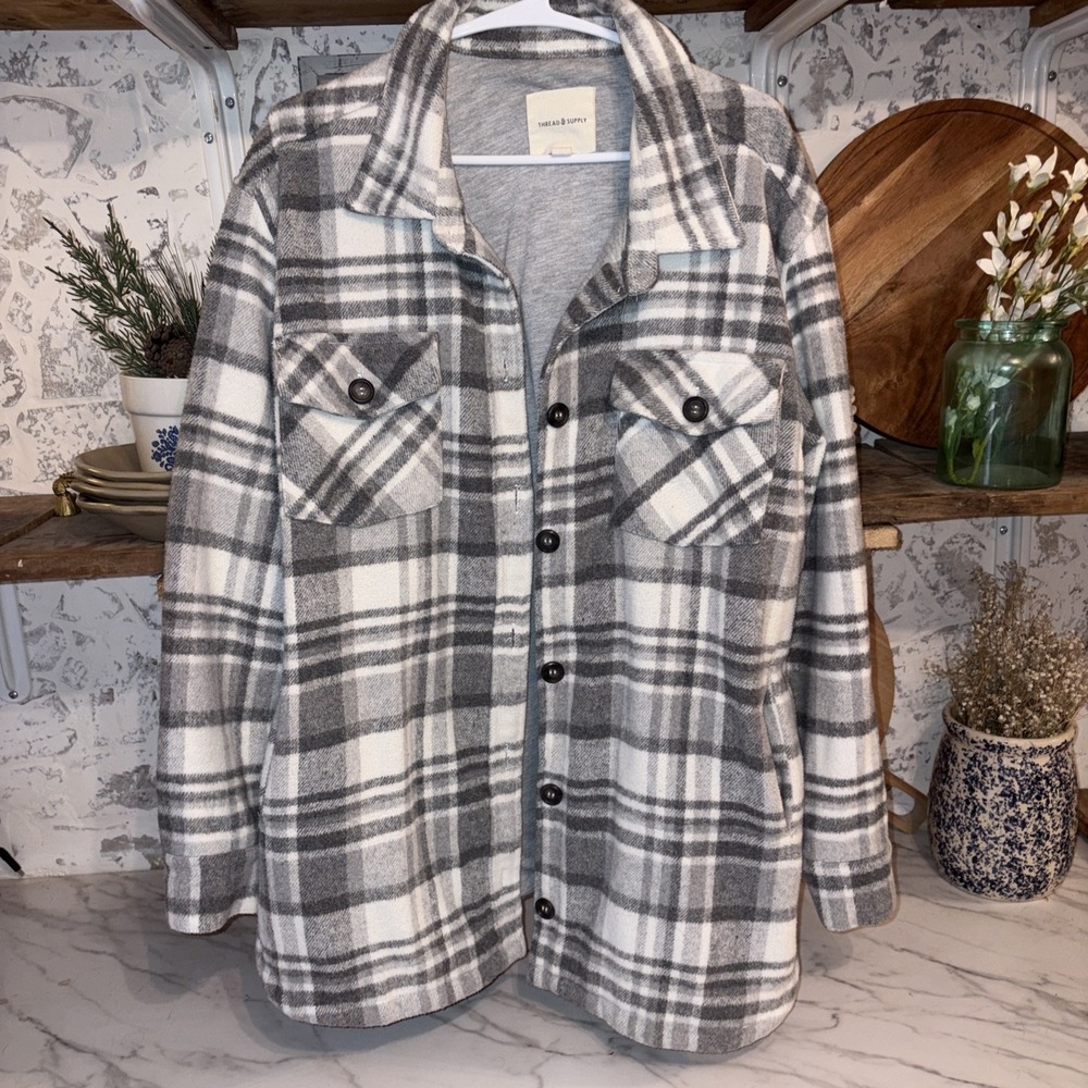 Thread & Supply Thick Heavy Duty Womens Lined Flannel Jacket Shirt Size L